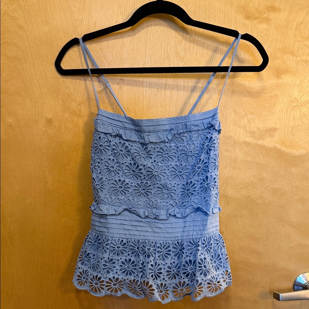 J. Crew Light Blue Floral Eyelet Peplum Cami - Medium